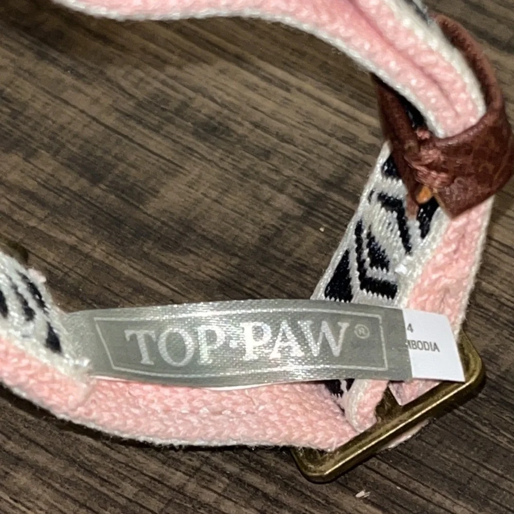 Top Paw Geometric Woven Adjustable Dog Collar Blue Pattern w Pink Dog Collar NWT